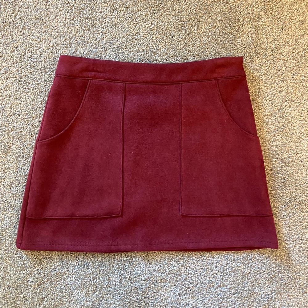 Burgundy suede skirt